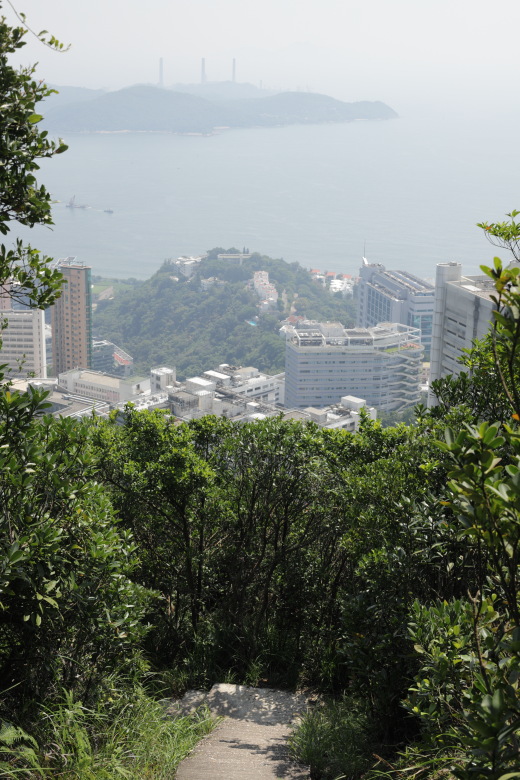 Stairs going down, Lamma Island in the background
