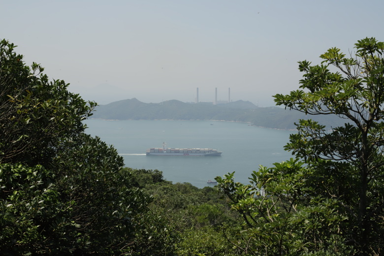 Container ship with Lamma Island in background